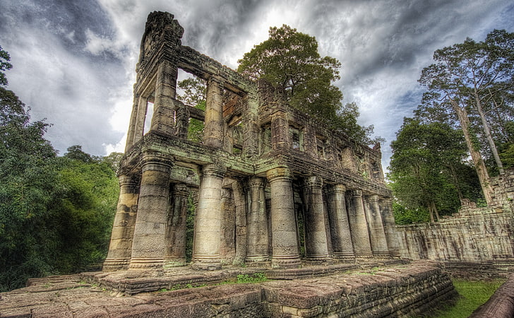The Ancient Library, gray concrete building, Asia, Cambodia, Great HD wallpaper