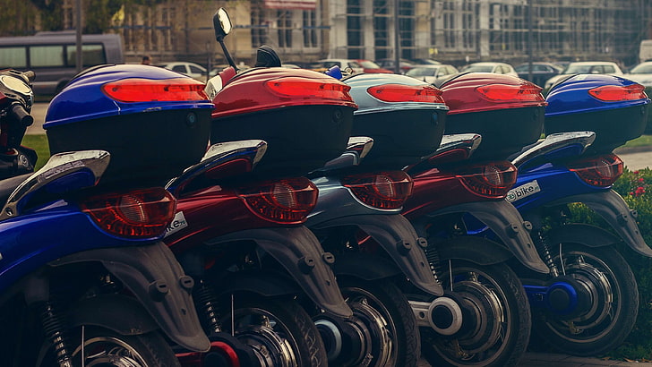 bikes, electric, scooter, vehicles, wheels, in a row, large group of objects, HD wallpaper