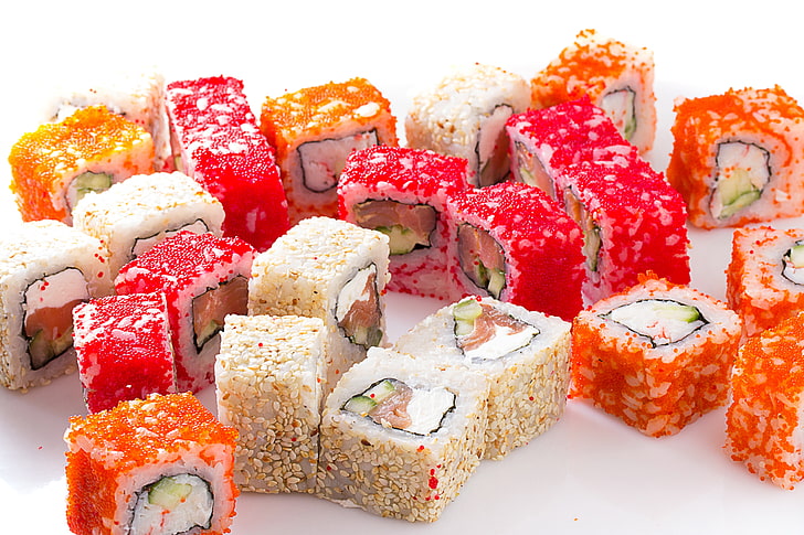 sushi, rice, japanese food, sesame seeds, food and drink, freshness