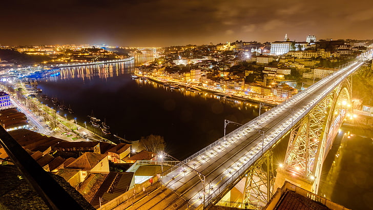 skyline, illuminated, europe, porto, portugal, lights, tourist attraction, HD wallpaper