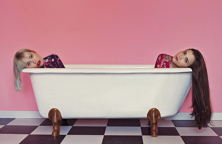 bathtub, women, long hair, model, indoors, portrait, emotion, HD wallpaper
