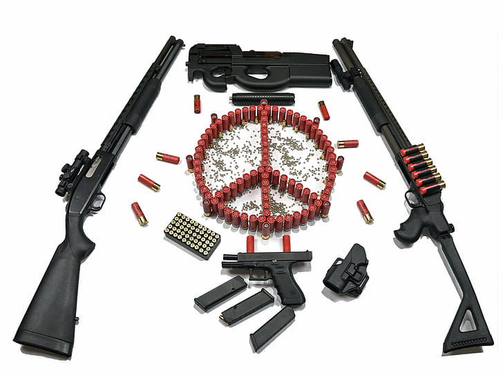 peace sign gun fn p90 mossberg 500 glock ammunition, white background, HD wallpaper
