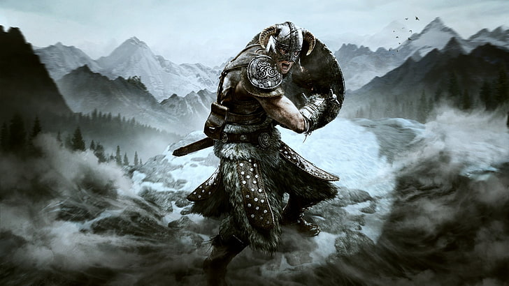 grey helmet, The Elder Scrolls V: Skyrim, animal, mountain, animal themes, HD wallpaper