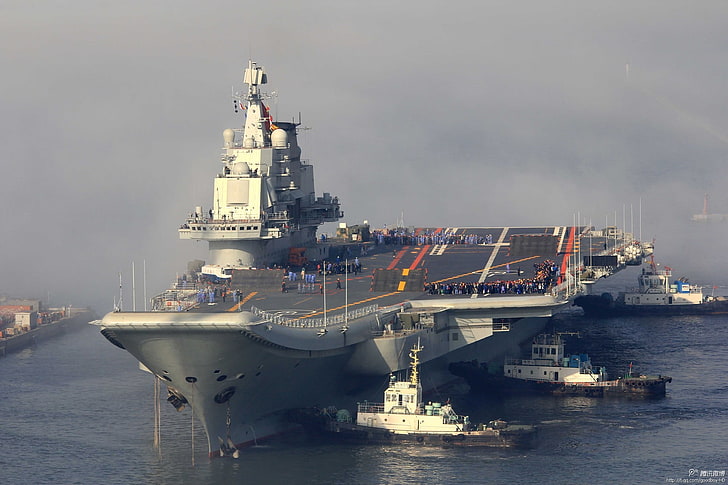 white and blue concrete building, warship, Liaoning 16, aircraft carrier