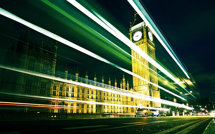 London, city, motion blur, long exposure, Westminster, architecture, HD wallpaper