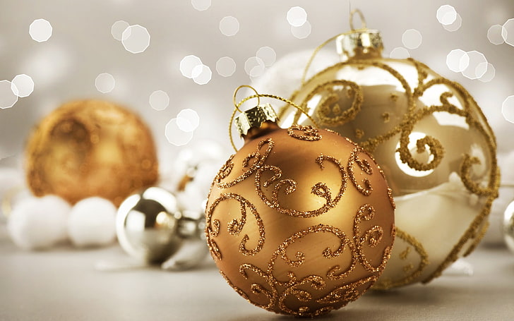 Christmas, New Year, Christmas ornaments, bokeh, decoration, HD wallpaper