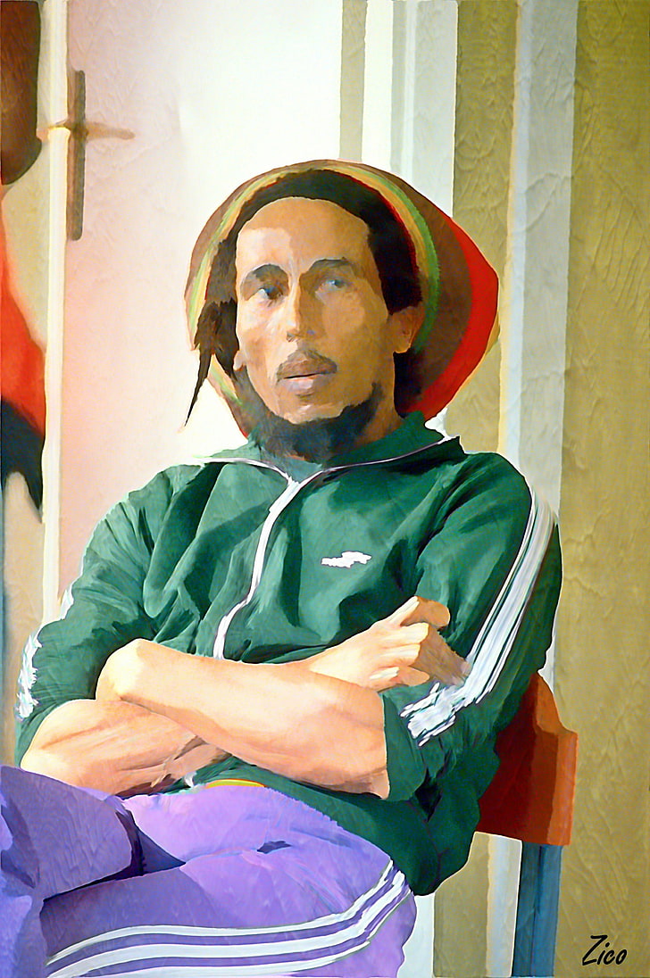 digital art, painting, Bob Marley, men, singer, celebrity, one person