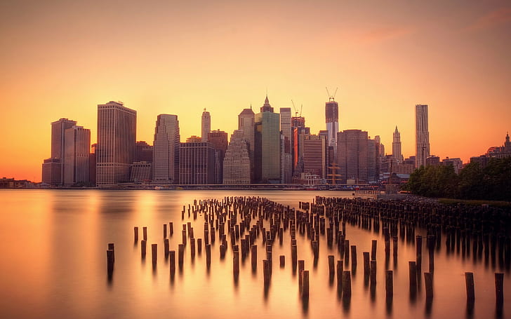 city, urban, skyline, pier, Manhattan, New York City, HD wallpaper