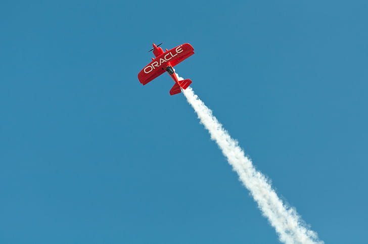 red, smoke, The plane, airplane, Oracle, HD wallpaper