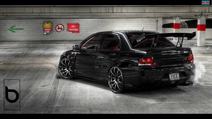black sports coupe, car, JDM, Mitsubishi, Mitsubishi Lancer, transportation, HD wallpaper