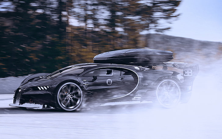 Hd Wallpaper Black Luxury Car Bugatti Vision Winter Speed Snow Gran Turismo Wallpaper Flare