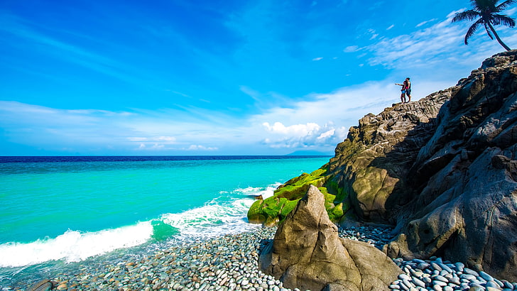 frozenblizzard, pebble beach, summertime, surigao, blue sky, HD wallpaper