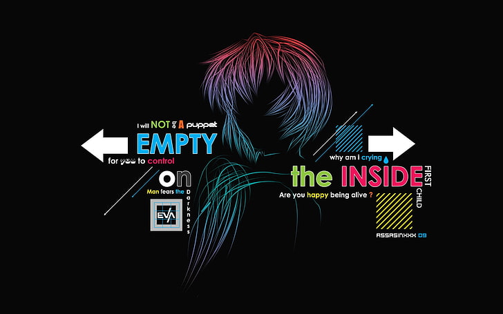 Empty the inside text, Neon Genesis Evangelion, Ayanami Rei, blue hair, HD wallpaper