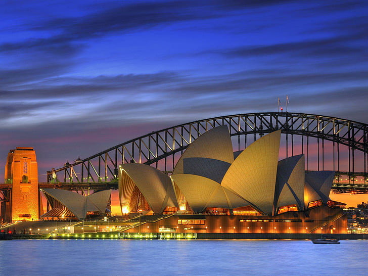 Night Opera House Australia Harbor Sydney Harbour Bridge Desktop Backgrounds, HD wallpaper