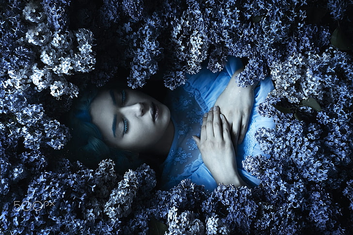 dark, flowers, fantasy girl, Shirø Igarashi, one person, portrait