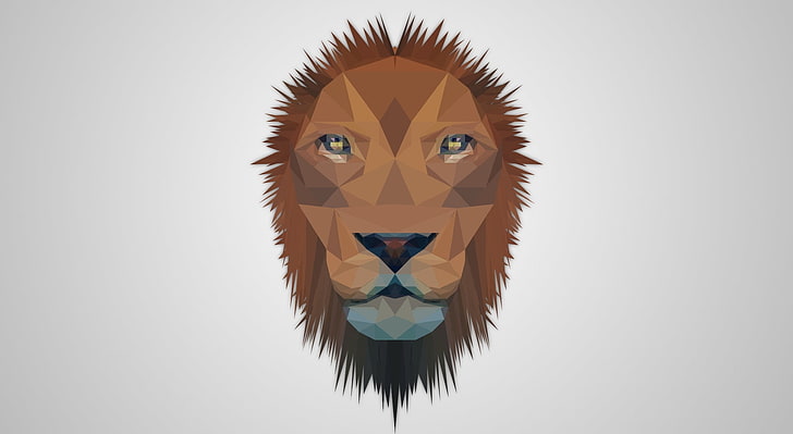 Low Poly Lion, brown lion face art, Aero, Vector Art, wildlife