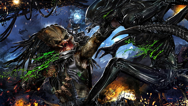 alien vs predator, xenomorph, artwork, sci-fi, fight, Fantasy