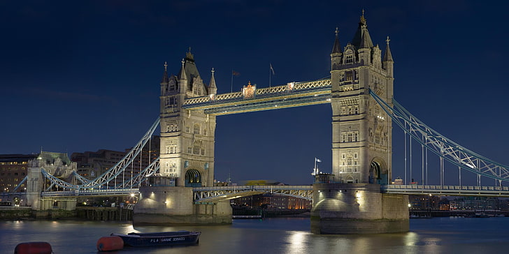 Tower Bridge, London, england, thames, night, city, boat, river, HD wallpaper