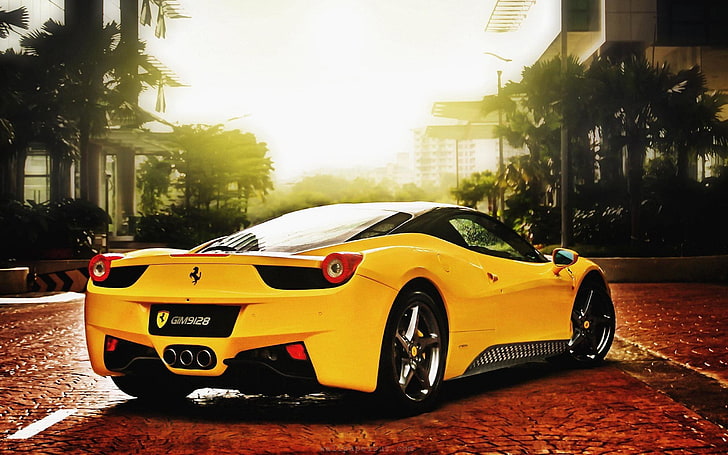 yellow Ferrari coupe, car, Ferrari 458, Ferrari 458 Italia, yellow cars, HD wallpaper