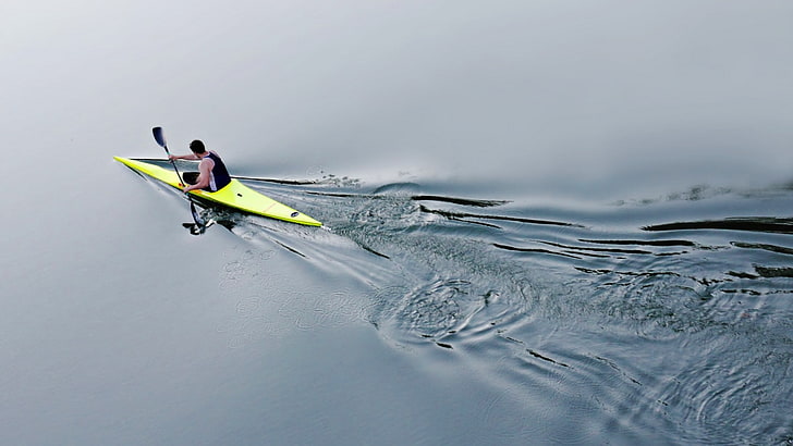 water, kayaks, one person, oar, sport, adventure, day, transportation, HD wallpaper