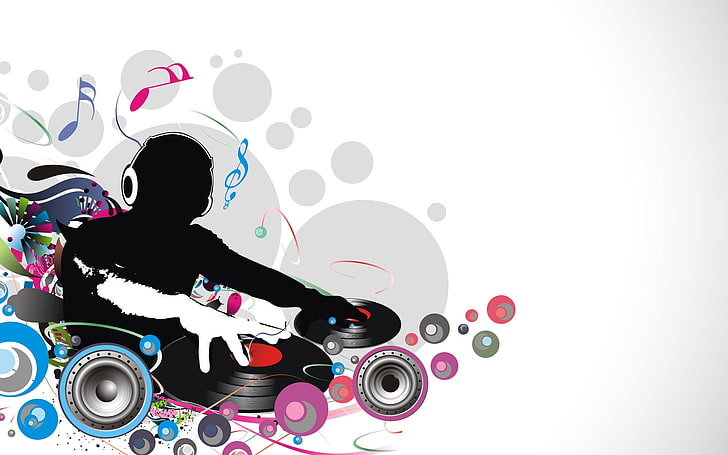 DJ playing illustration, record, music, lovers, vector, backgrounds