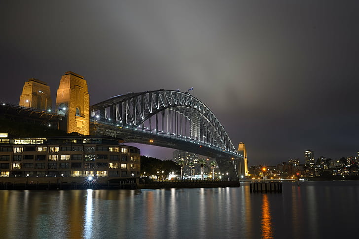 city view photo during night time, sydney harbour bridge, australia, sydney harbour bridge, australia, HD wallpaper