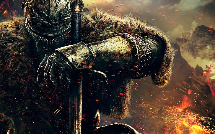 man holding sword wallpaper, Dark Souls, Dark Souls II, video games