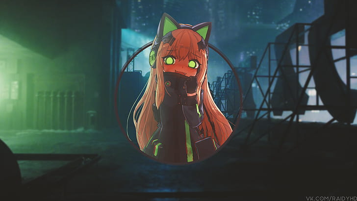 anime, anime girls, picture-in-picture, cyberpunk, headphones