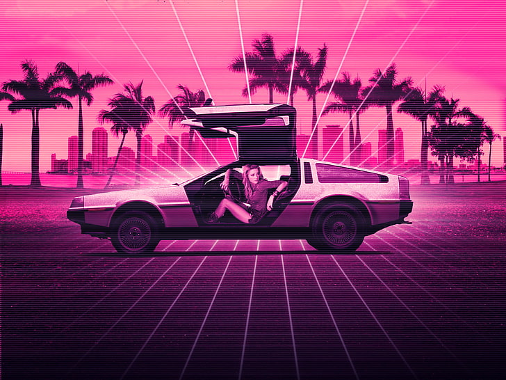 Artistic, Retro Wave, Amber Heard, Car, DeLorean, Hotline Miami, HD wallpaper