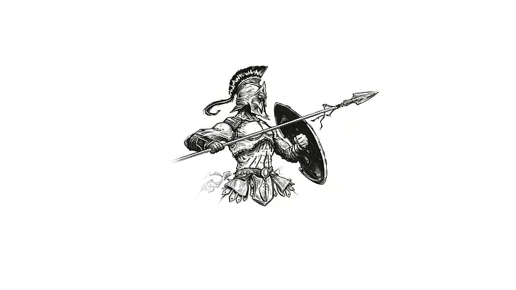 man holding javelin and shield clip art, helmet, spear, Hoplite, HD wallpaper