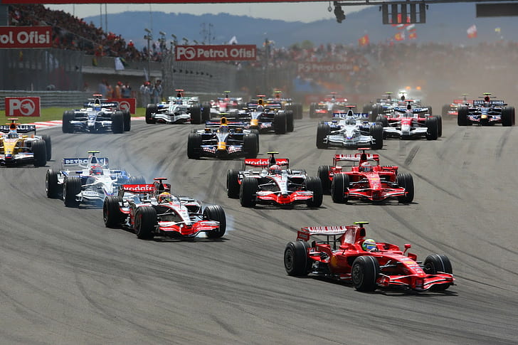 Hd Wallpaper Three Formula 1 Cars Race Overtaking Michael Schumacher Alain Prost