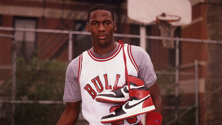 men's white and red Bulls NBA jersey, basketball, Nike, Michael Jordan HD wallpaper