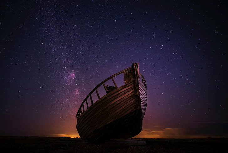 night, night sky, boat, star - space, nautical vessel, astronomy, HD wallpaper