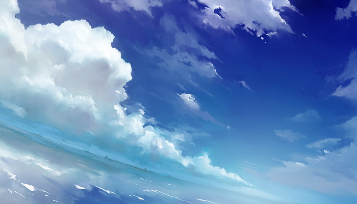 white and blue abstract painting, sky, clouds, sea, cloud - sky, HD wallpaper