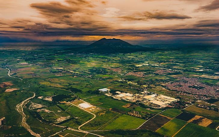 nature, landscape, volcano, Philippines, sunset, field, clouds