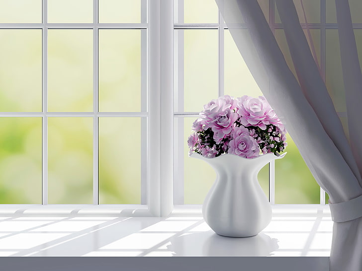 HD wallpaper: Flower vase, Pink roses, 4K, flowering plant, nature, window  | Wallpaper Flare