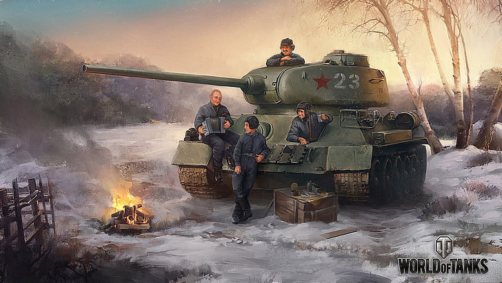World of Tanks game wallpaper, t-34-85, russia, winter, army