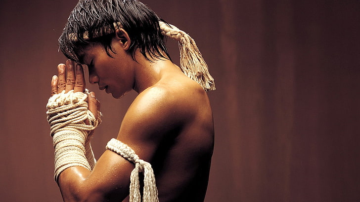 Tony Jaa, actor, men, movies, shirtless, praying, headband