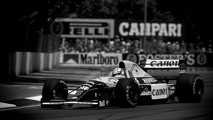 Formula 1, Nigel Mansell, Race Car, Track, Monochrome