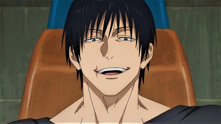 Jujutsu Kaisen, Fushiguro Toji, smiling, scars, anime, Anime screenshot, HD wallpaper