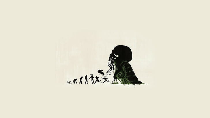 evolution, horror, minimalism, H. P. Lovecraft, Cthulhu, artwork, HD wallpaper