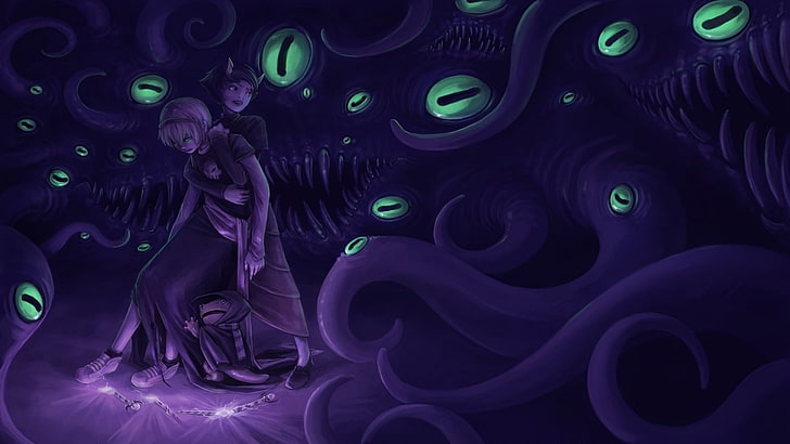 purple monster illustration, Homestuck, horror, water, marine, HD wallpaper
