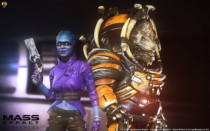 women's purple and yellow traditional dress, Mass Effect: Andromeda, HD wallpaper