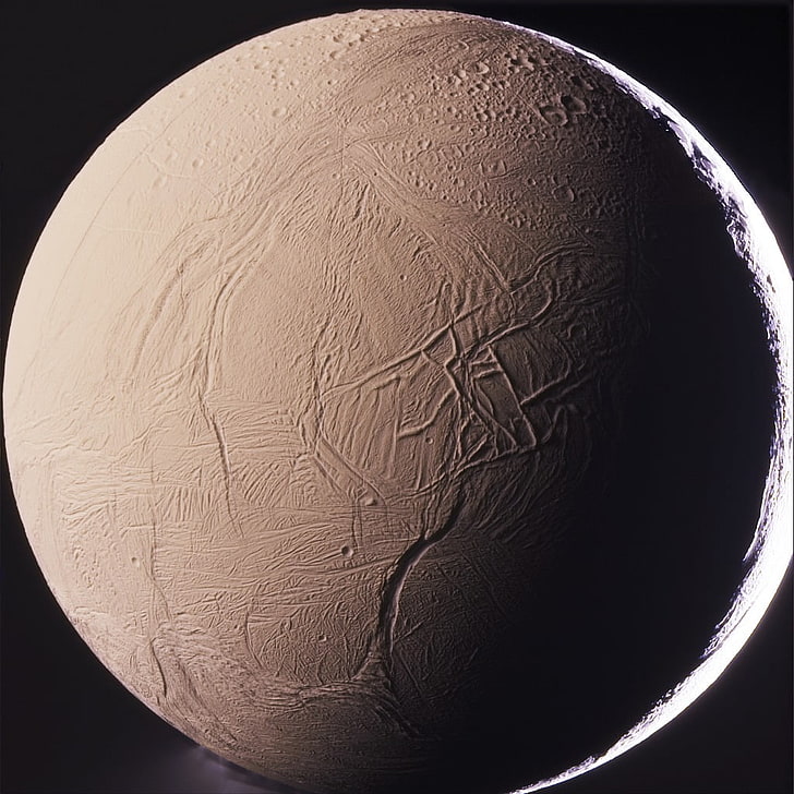 Saturn, Enceladus , Cassini Solstice Mission, black background