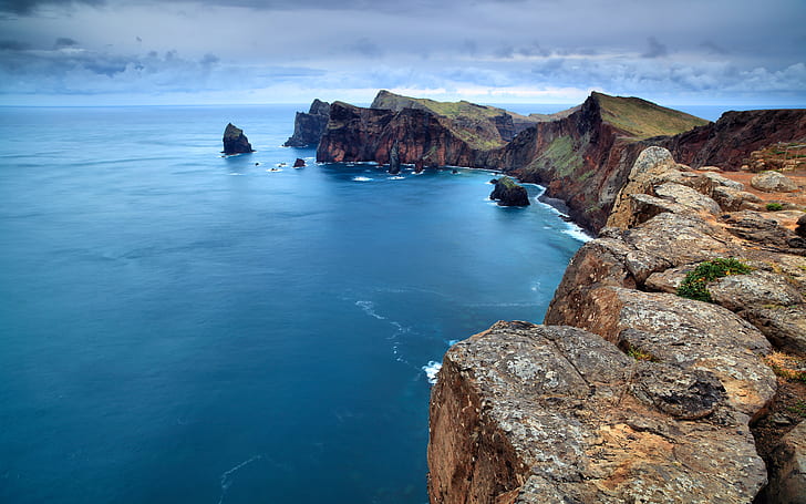 Cliffs, Madeira Islands, Cloudy, Sunrise, HD wallpaper