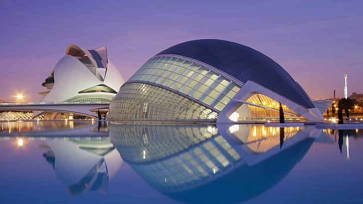 architecture, reflection, Valencia, Spain, HD wallpaper
