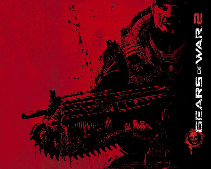 Gears of War 2 graphic poster, red, indoors, no people, studio shot, HD wallpaper