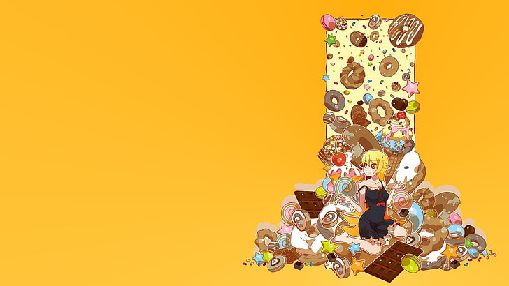 yellow haired female anime character illustration, Monogatari Series, HD wallpaper