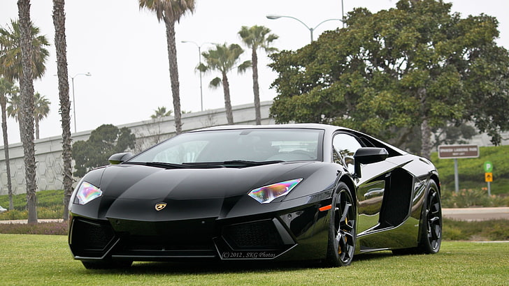 black Lamborghini Huracan, Lamborghini Aventador, car, vehicle, HD wallpaper