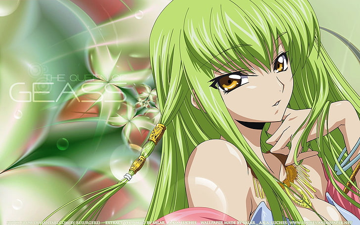 green and yellow leaf plant, anime, C.C., Code Geass, green hair, HD wallpaper
